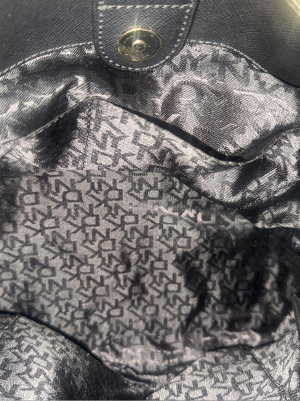 DKNY Black and Brown Monogram Tote with Gold Charm